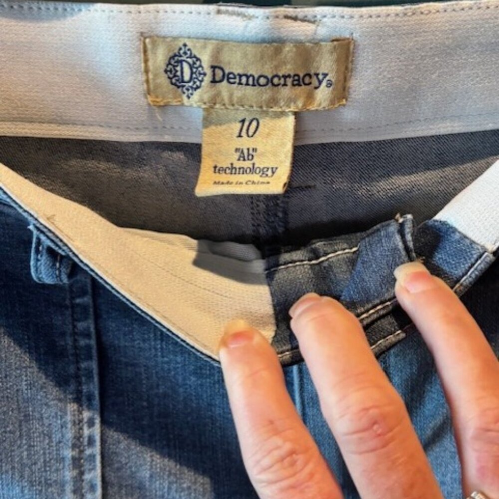 Democracy "Ab" Solution Medium Wash Flare Jeans Hi Rise Stretch Womens Size 10